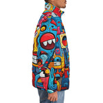 Down-Padded Puffer Jacket Urban Graffiti Robotic Motifs