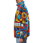 Down-Padded Puffer Jacket Urban Graffiti Robotic Motifs