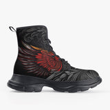 Casual Leather Chunky Boots Gothic Angel Wings