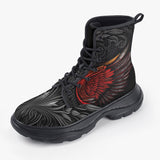 Casual Leather Chunky Boots Gothic Angel Wings