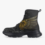 Casual Leather Chunky Boots Gothic Golden Wings