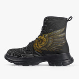 Casual Leather Chunky Boots Gothic Golden Wings