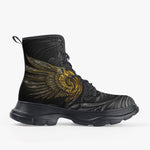 Casual Leather Chunky Boots Gothic Golden Wings