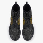 Casual Leather Chunky Boots Gothic Golden Wings