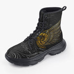 Casual Leather Chunky Boots Gothic Golden Wings