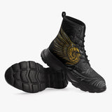 Casual Leather Chunky Boots Gothic Golden Wings
