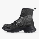 Casual Leather Chunky Boots Gothic Darkness Wings