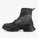 Casual Leather Chunky Boots Gothic Darkness Wings