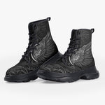 Casual Leather Chunky Boots Gothic Darkness Wings