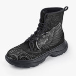 Casual Leather Chunky Boots Gothic Darkness Wings