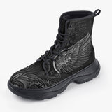 Casual Leather Chunky Boots Gothic Darkness Wings