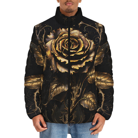 Down-Padded Puffer Jacket Gothic Flower Art