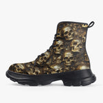 Casual Leather Chunky Boots Golden Skulls
