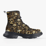 Casual Leather Chunky Boots Golden Skulls