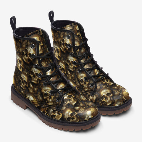 Leather Boots Golden Skulls