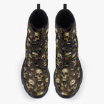 Casual Leather Chunky Boots Golden Skulls