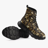 Casual Leather Chunky Boots Golden Skulls