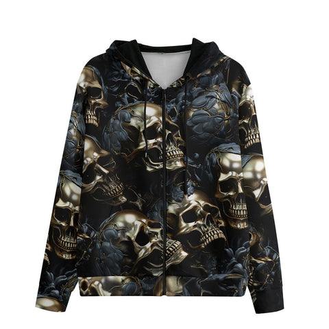 Men's Zip Up Hoodie Dark Golden Skulls Collage