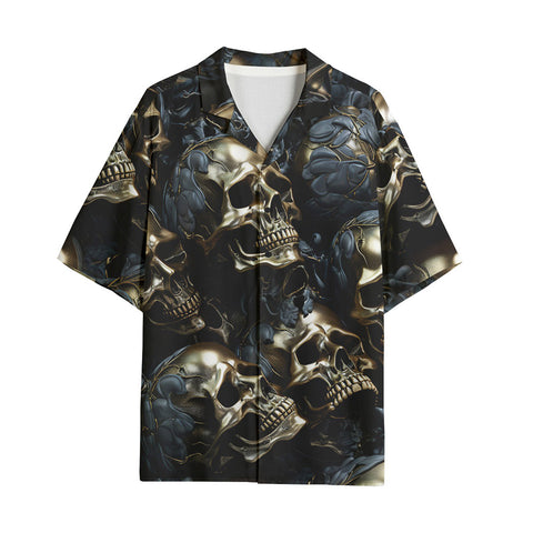 Hawaiian Shirt Dark Golden Skulls Collage