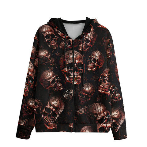 Men's Zip Up Hoodie Red Metal Zombie Skulls