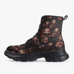 Casual Leather Chunky Boots Red Metal Zombie Skulls