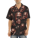 Hawaiian Shirt Red Metal Zombie Skulls