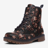 Leather Boots Red Metal Zombie Skulls