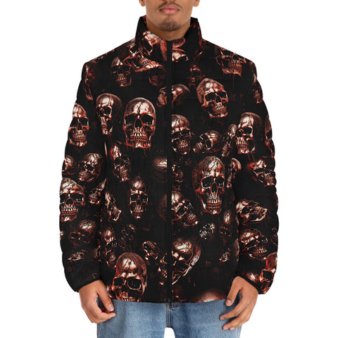 Down-Padded Puffer Jacket Red Metal Zombie Skulls