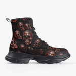 Casual Leather Chunky Boots Red Metal Zombie Skulls