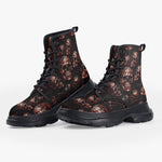 Casual Leather Chunky Boots Red Metal Zombie Skulls