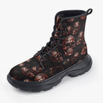 Casual Leather Chunky Boots Red Metal Zombie Skulls