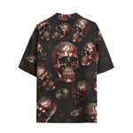 Hawaiian Shirt Red Metal Zombie Skulls