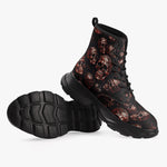 Casual Leather Chunky Boots Red Metal Zombie Skulls