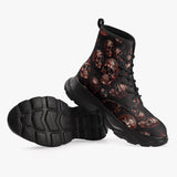 Casual Leather Chunky Boots Red Metal Zombie Skulls
