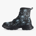 Casual Leather Chunky Boots Blue Metal Skulls