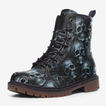 Leather Boots Blue Metal Skulls