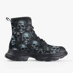 Casual Leather Chunky Boots Blue Metal Skulls