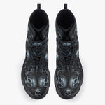 Casual Leather Chunky Boots Blue Metal Skulls