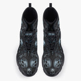 Casual Leather Chunky Boots Blue Metal Skulls