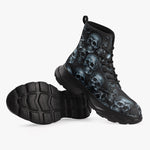 Casual Leather Chunky Boots Blue Metal Skulls