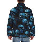 Down-Padded Puffer Jacket Blue Skulls with Flowers