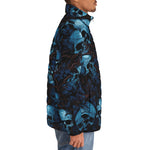 Down-Padded Puffer Jacket Blue Skulls with Flowers
