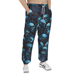Men's Sweatpants Blue Skulls with Flowers