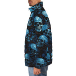 Down-Padded Puffer Jacket Blue Skulls with Flowers