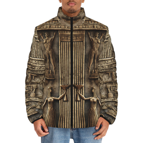 Down-Padded Puffer Jacket Egyptian Stone Artwork