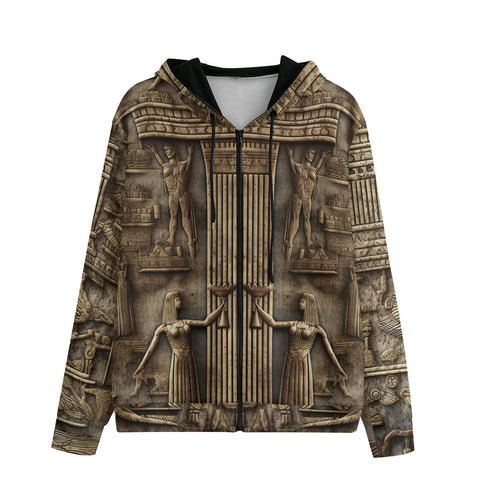 Men's Zip Up Hoodie Egyptian Stone Artwork