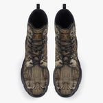 Casual Leather Chunky Boots Egyptian Stone Artwork