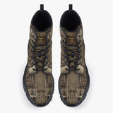 Casual Leather Chunky Boots Egyptian Stone Artwork