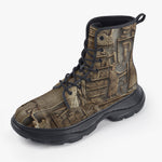 Casual Leather Chunky Boots Egyptian Stone Artwork
