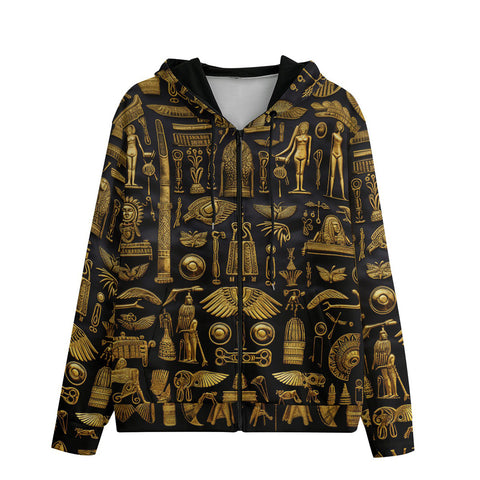 Men's Zip Up Hoodie Gold Egyptian Symbols